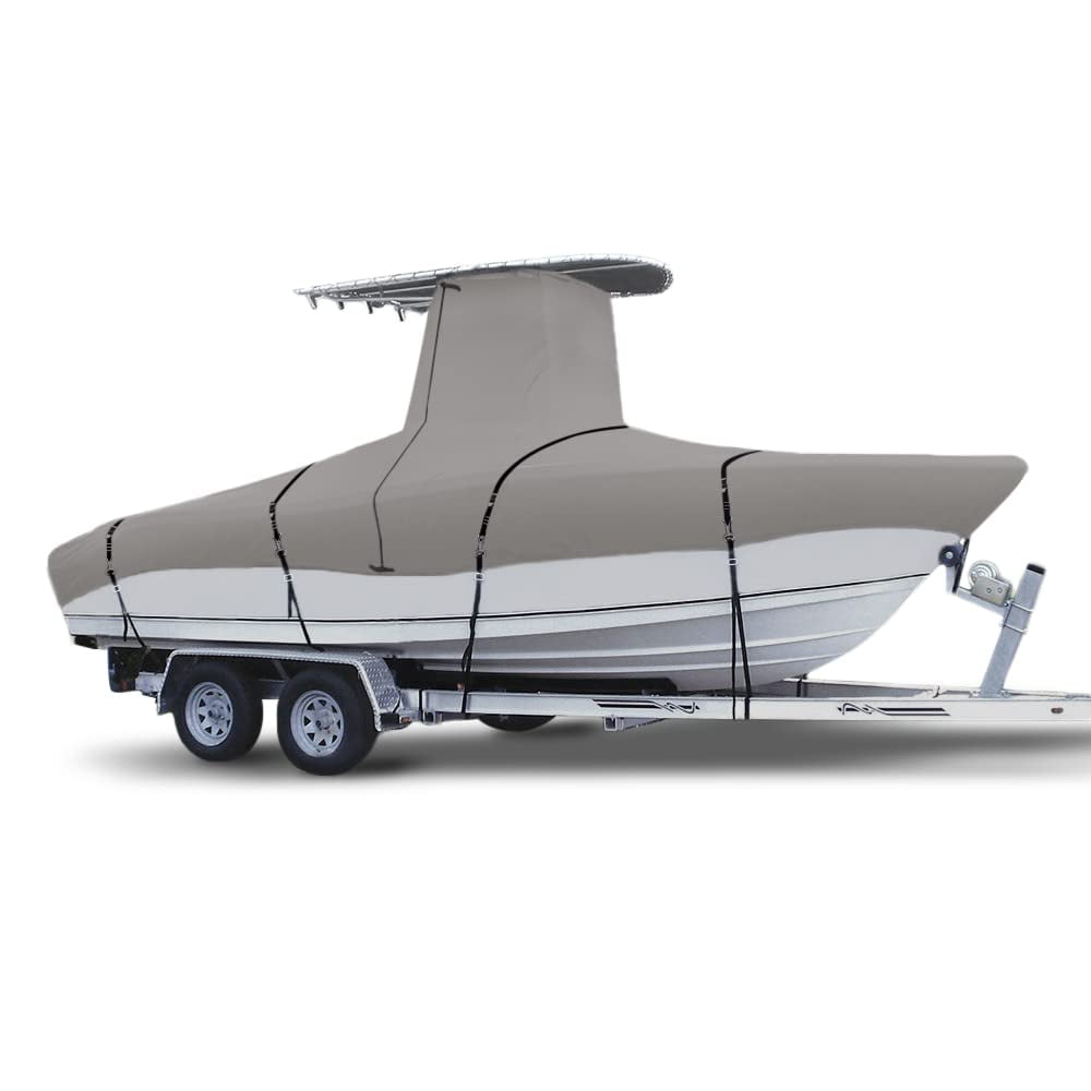 Zenicham 900D Marine Grade Fade and Tear Resistant Trailerable T-Top Boat Cover，Heavy-Duty Waterproof and UV-Proof TTOP Boat Storage Cover with Windproof Metal Buckle Straps Fit 20ft-22ft L(Grey)