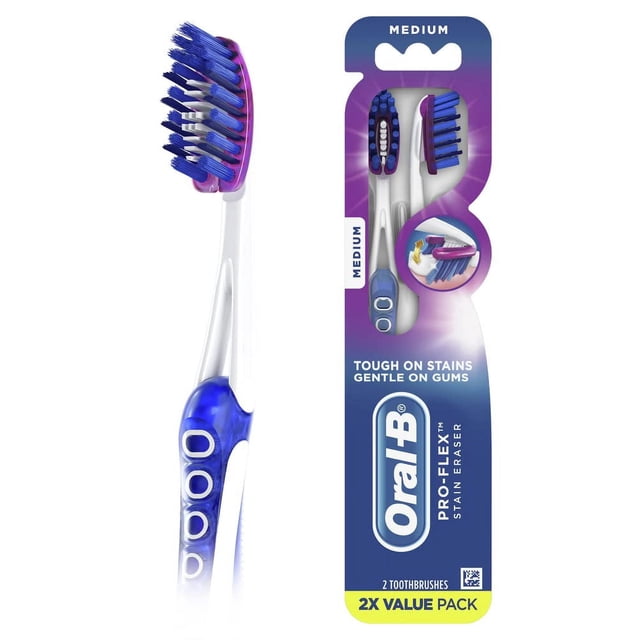 Oral-B 3D White Pro-Flex Stain Eraser cepillos de dientes medianos, 2 unidades