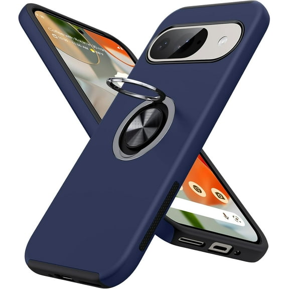 KOMI for Google Pixel 9 Pro XL Case, Slim Fit Case for Pixel 9 Pro XL with Metal Ring Holder Kickstand, Dual Layer Shockproof Protective Phone Case for Google 9 Pro XL 6.8", Blue