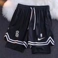 thumbnail image 2 of * Pantalones Cortos Para Hombre De Baloncesto De Doble Capa Americanas Pero Deportivos Falsos De Dos Piezas Para Correr Fitness Tres Cuartos Cinturón Forro Veranopangjing, 2 of 4