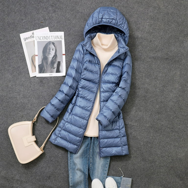Women Winter Down Jacket Long Slim Fit Hooded Warm Jacket Suitable -Haze  Blue