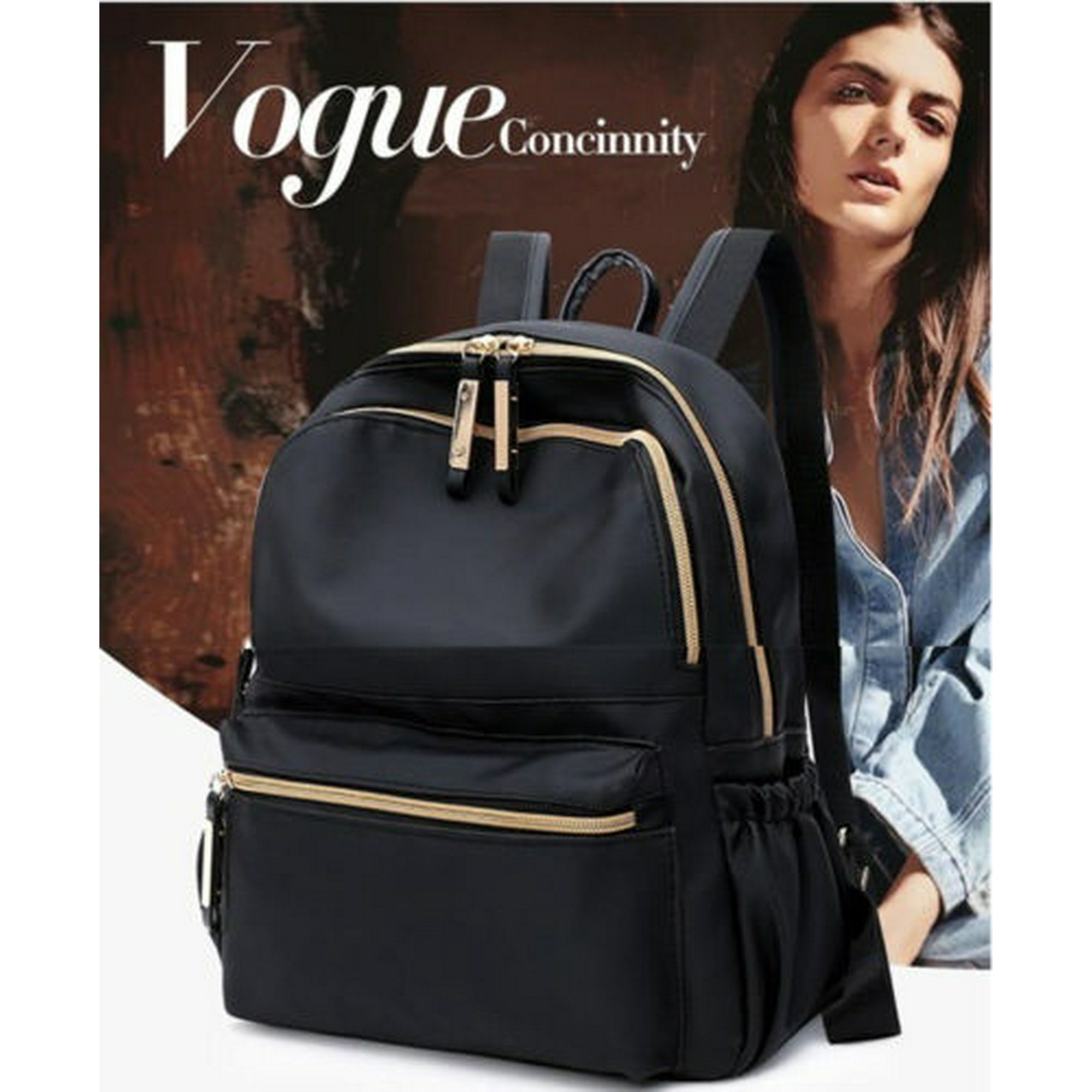 Wangsaura Fashion Women Black Small Backpack Travel Oxford Cloth Handbag Shoulder Bag Black
