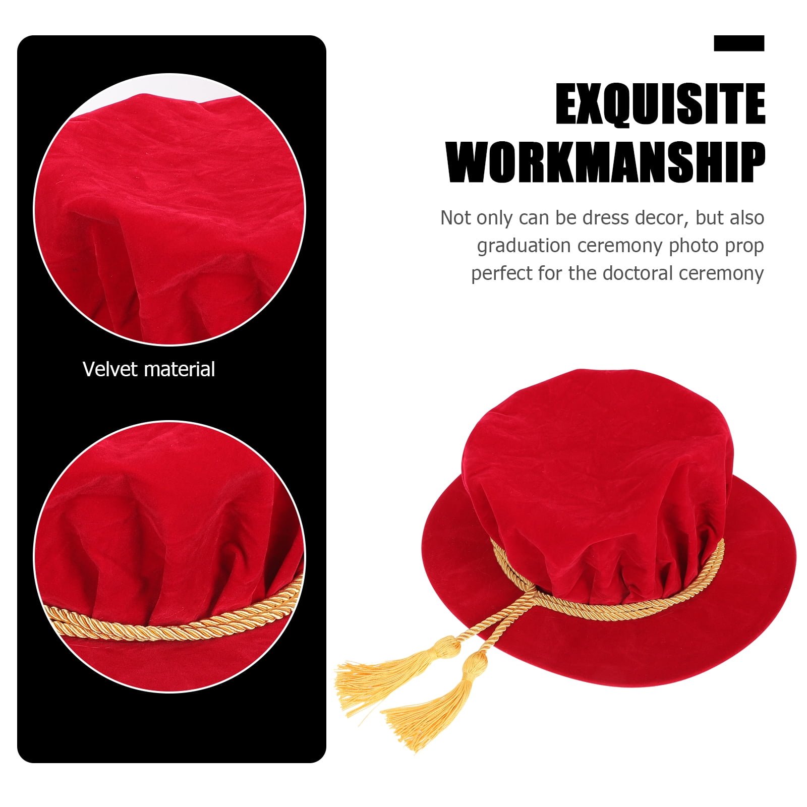 OUNONA Red Comfortable Doctoral Graduation Tam Hat Prop for Adult School Ceremony Events