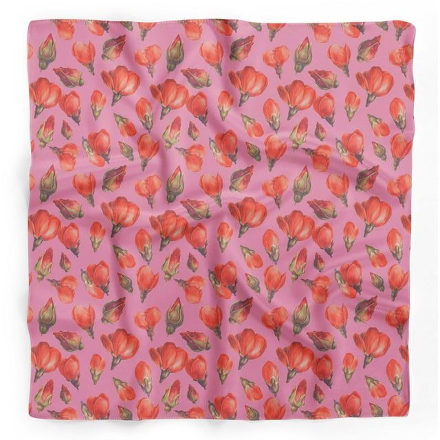 Bimba Foulard Foulard en Pure Soie Imprimée à Bourgeons Roses et Magnolias, Foulard Bandana pour Femme, Tête Cou, 40 x 80 Pouces