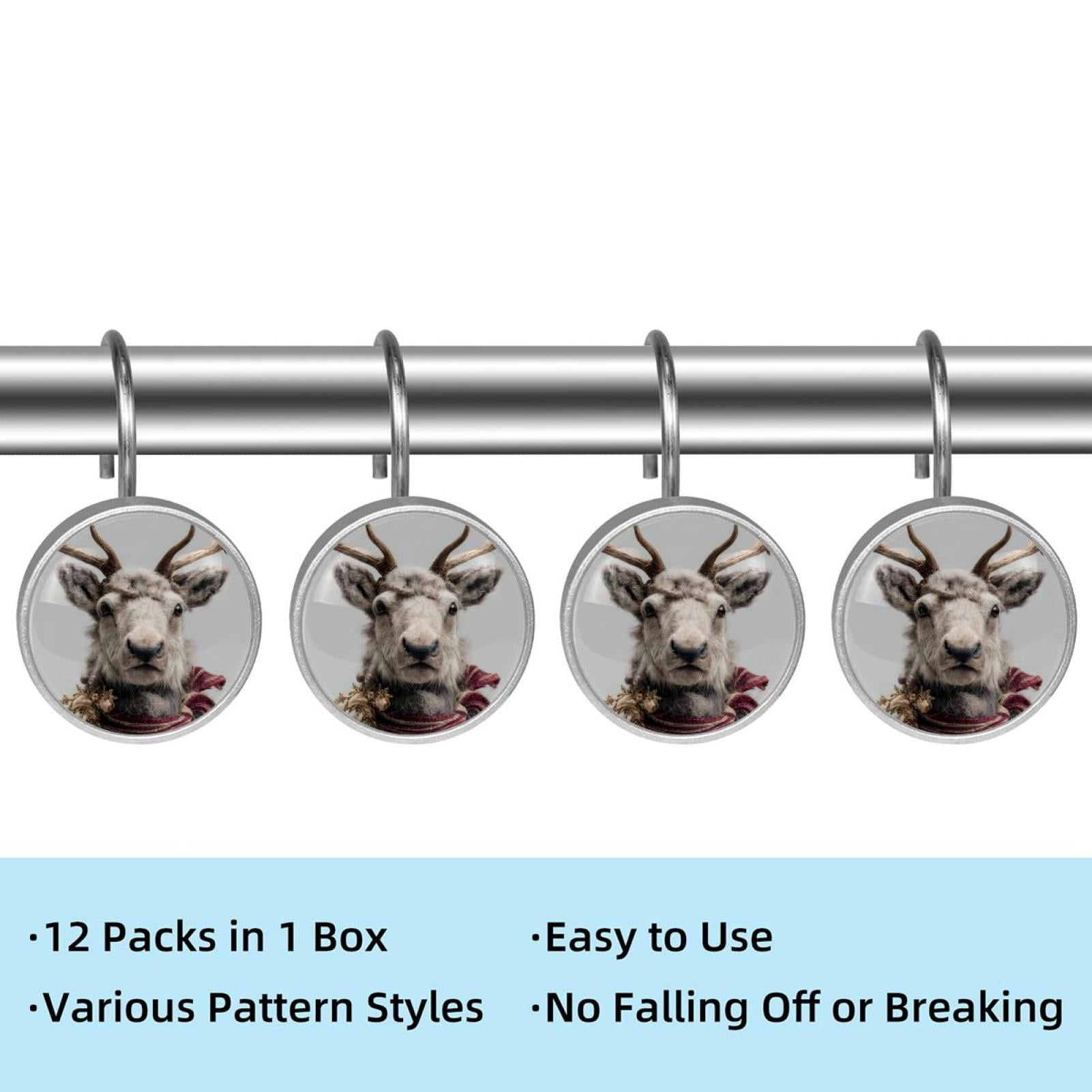 12pcs Decorative Shower Curtain Hooks, Rust Resistant Shower Rings for Bathroom Living Room,Rustproof Stainless Steel Rings for Shower Curtain and Liner Rods,Christmas