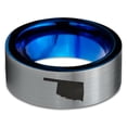 thumbnail image 2 of Tungsten Oklahoma Sooner State Band Ring 8mm Men Women Comfort Fit Blue Flat Cut Brushed Gray Polished, 2 of 4