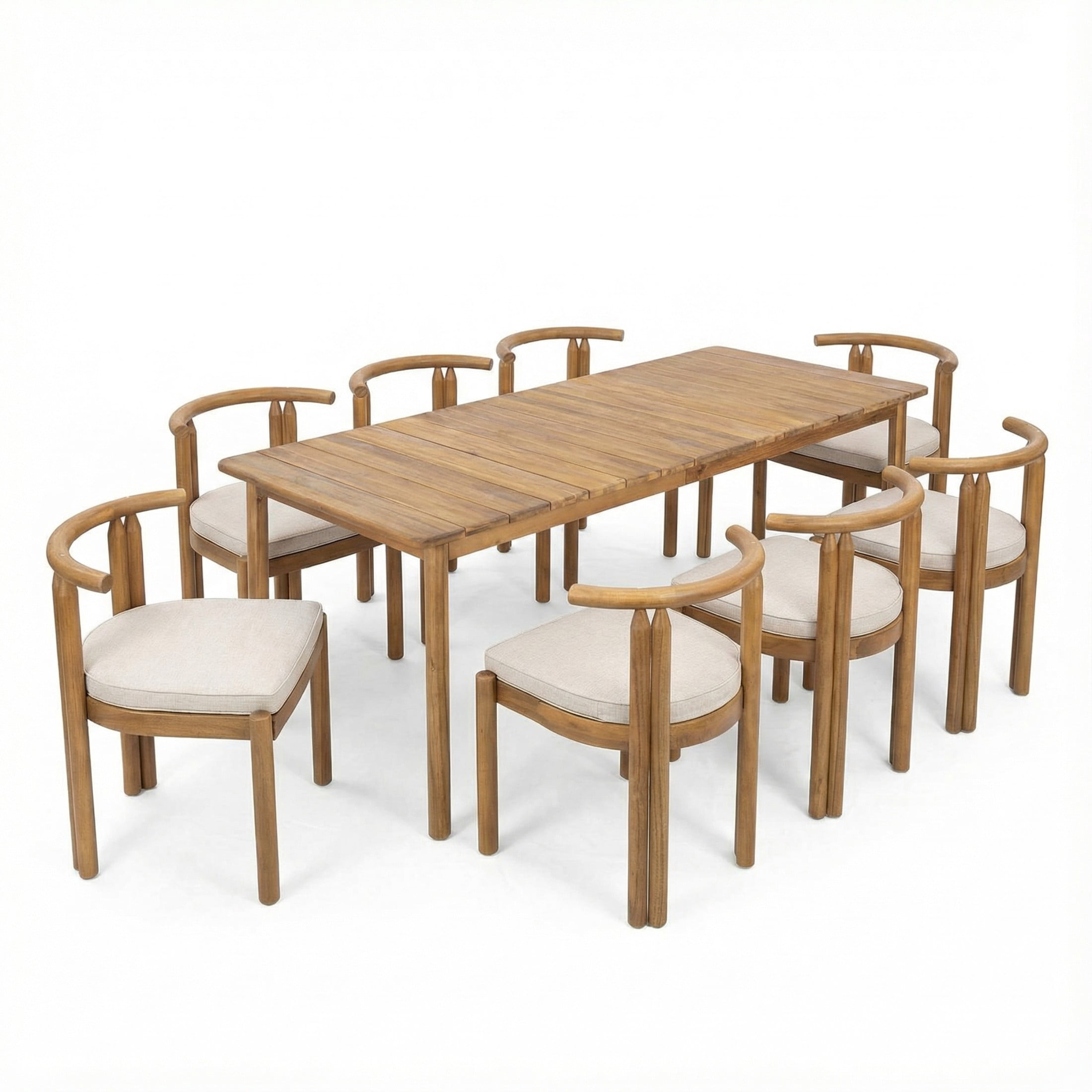 Christopher Knight Home Outdoor Dining Set, 8 Seats, Patio Armless Chairs with 79" Table, Teak+Beige