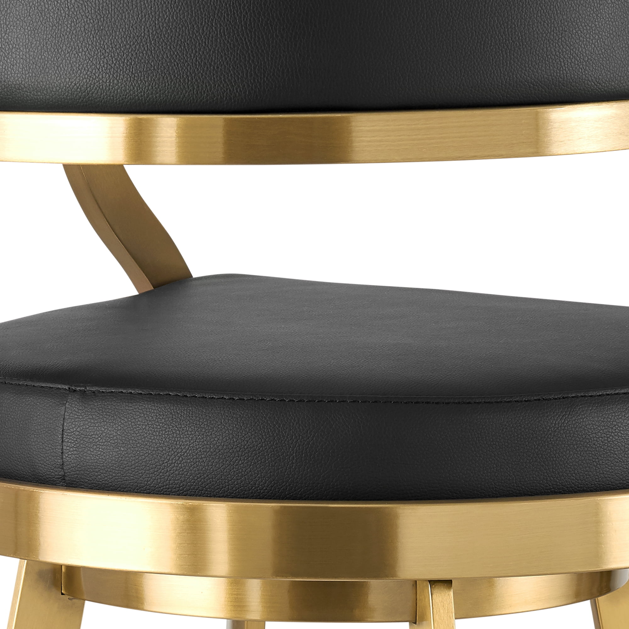 Saturn 26" Swivel Counter Stool with Gold Brushed Stainless Steel and Black Faux Leather