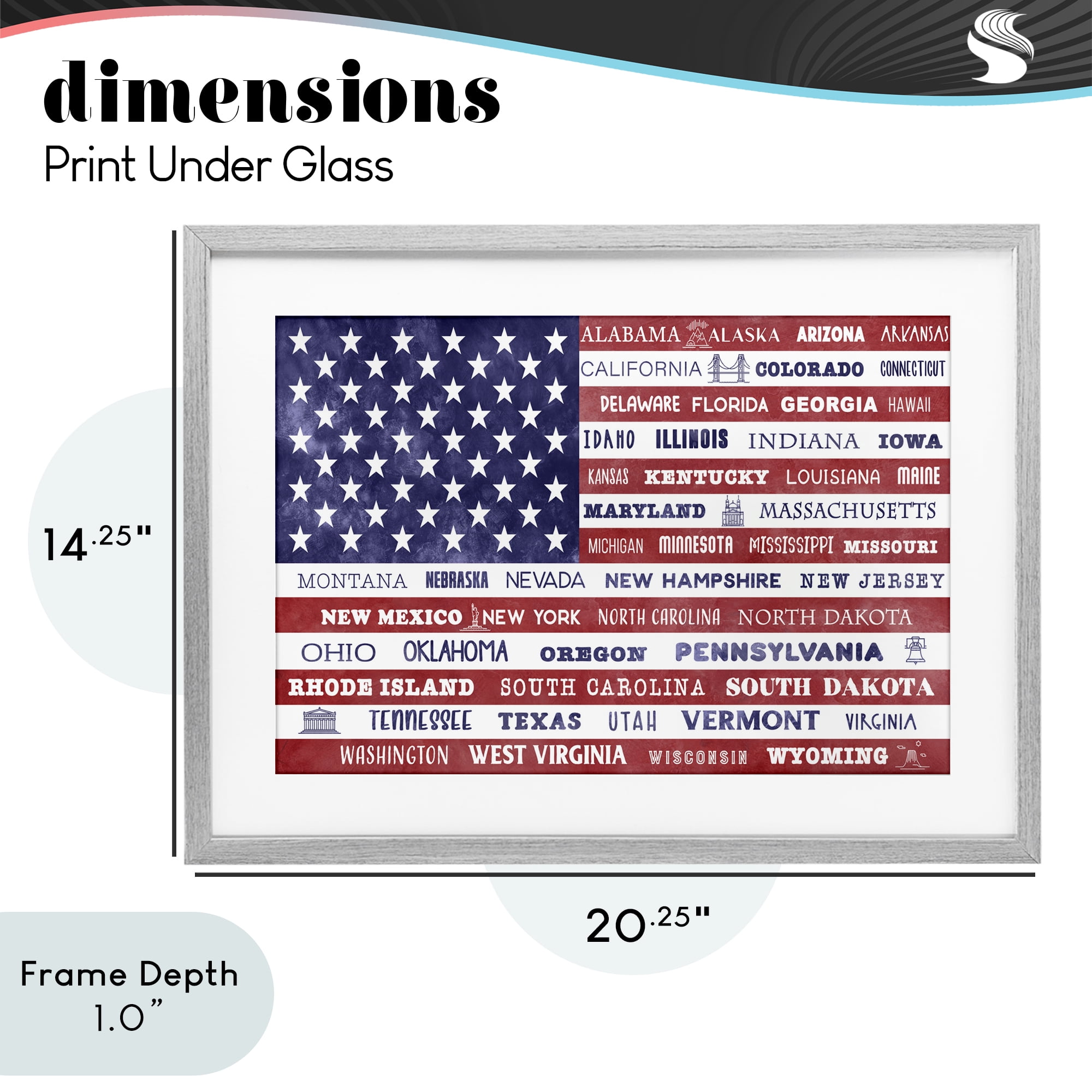 Stupell Industries States Of America Flag Gray Framed Print Under Glass, design by Daniela Santiago