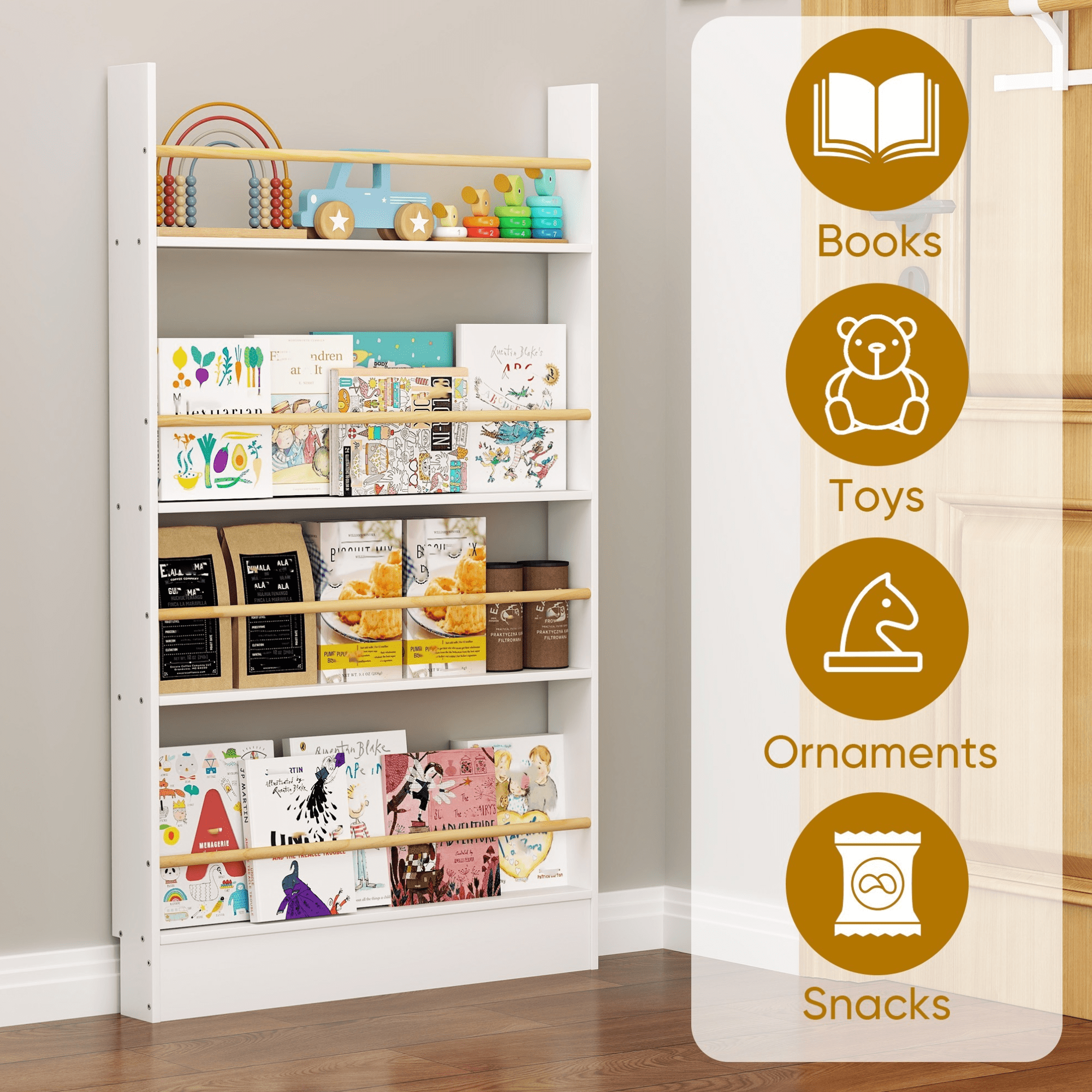 VGBYUJ Behind Doors Bookshelf, 4 Tier Wall Mount Boookcases, Thin Bookshelf for Narrow Space, Solid Wood, White