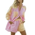 thumbnail image 2 of EliteGoogv Womens Shorts Suit Striped Lapel Sleeved Shirt And Shorts Matching Set For Women Casual Summer Outfit S Purple, 2 of 8
