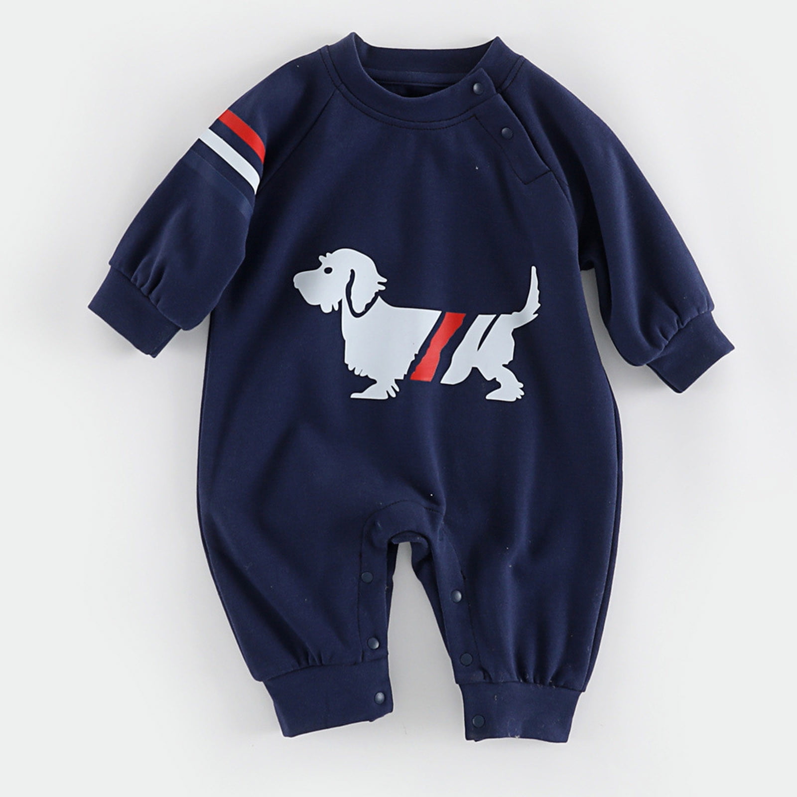 Yuncity Kids Onesie Long Sleeve Crew Neck Cartoon Print Romper Thick Winter Autumn Outdoor Wear Boys Girls Jumpsuit Size 12-18 Months Navy