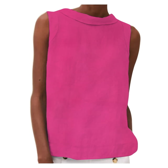 Linen Plus Size Camisole for Womens Round Neck Tee Sleeveless Shirts Solid Basic Tunics Tee Slim Fitted Dressy Shirts Pullover Sweater Blouses Light Breathable Tank Tops Beach Holiday Tee Shirts