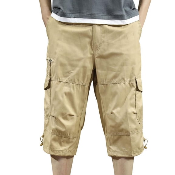 VEKDONE Men's Cotton Capri Pant Big And Tall Solid Color Multi Pockets Capris Pants Summer Loose Fit Straight Leg Pants