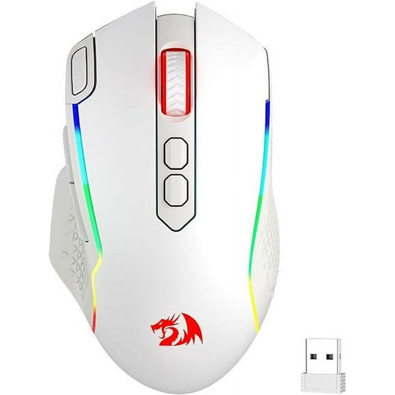 Redragon M810 Pro Wireless Gaming Mouse, 10000 DPI Wired Gamer Mouse w/ Rapid Fire Key, 8 Macro Buttons, Black/White Mouse