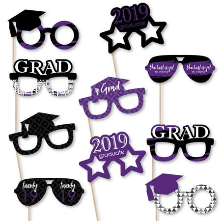 Purple Grad - Best is Yet to Come - Glasses - Purple 2019 Paper Card Stock Graduation Photo Booth Props Kit - 10 (Best Glass Hookah 2019)