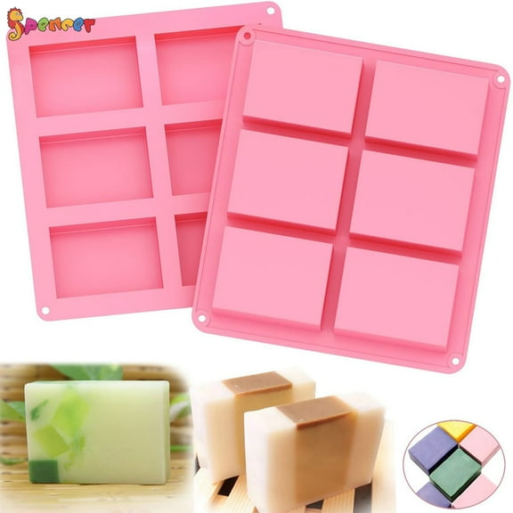 Spencer Set of 2 Silicone Soap Molds, 6 Cavitie Soap Making Cake Baking Mold Pan Bakeware Supplies for Soap Making, Pudding, Muffin, Loaf