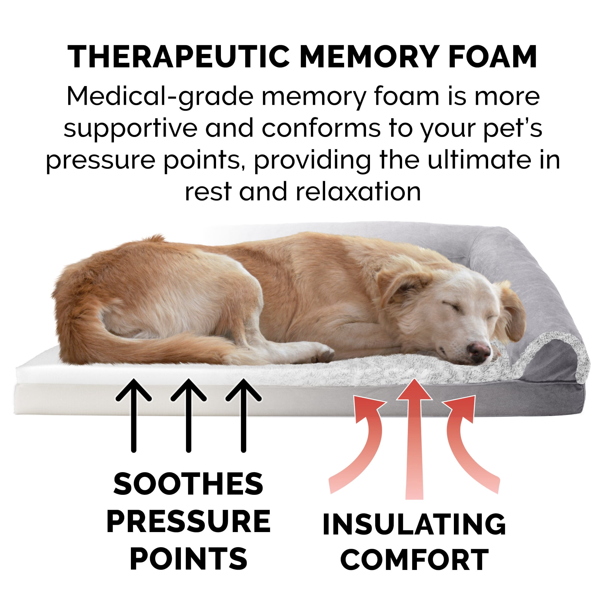FurHaven Faux Fur & Suede Memory Top Sofa Bed, Stone Gray, Jumbo, 1 Count