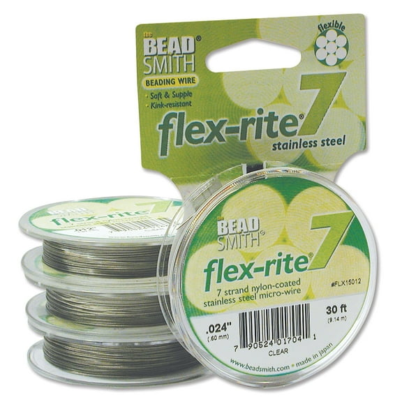 The Beadsmith Flex-Rite 7 Strand Nylon Coated, Stainless-Steel Beading Wire, Jewelry Making Supply (.024 Dia, Clear - 30 Ft)
