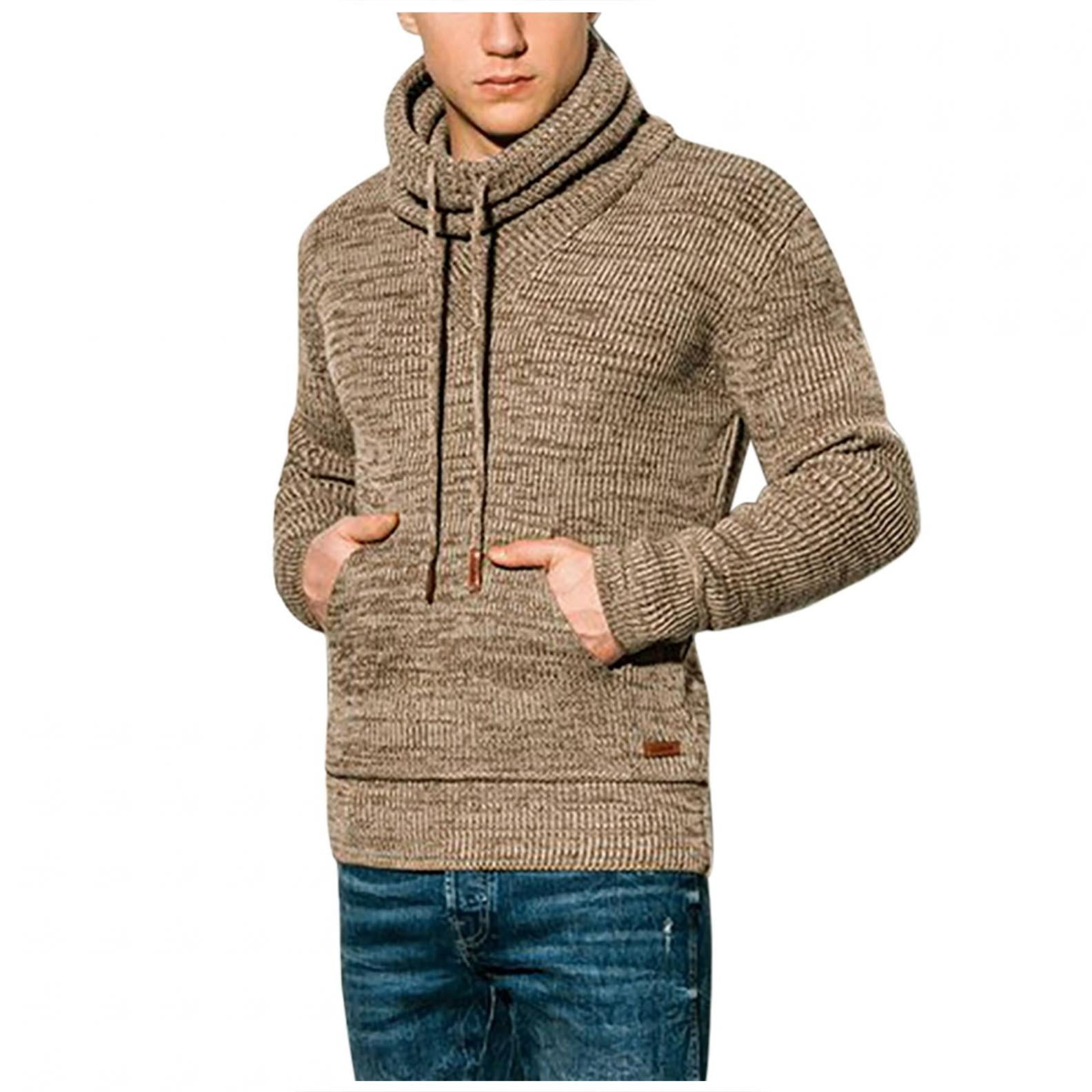 Men's Winter Turtleneck Cardigan Pullover Hoodies Knitted Casual Sweaters Coat 
