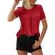 thumbnail image 1 of Camiseta de manga corta para mujer, cuello redondo plisado, tipo suelto, camiseta informal para uso de verano, rojo XL, 1 of 6