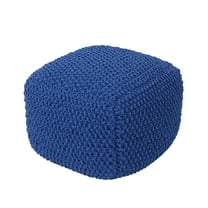 GDF Studio Knox Boho Knitted Cotton Pouf, Navy