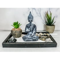 Vitarka Mudra Buddha Zen Garden With Lotus Candle Holder Sand Faux Succulent