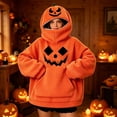 thumbnail image 2 of AJGRHE Halloween Women's Hooded Sweatshirt Pumpkin Fashion Hooded Printed Long Sleeve Sweatshirt Court Style Cosplay Tunic Gown for Women Men Orange S, 2 of 6