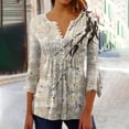 thumbnail image 2 of Meichang Chemisiers Boutonnés pour Femmes 2024 Tunique Plissée Manches 3/4 Évasées Chemise Décontractée à Imprimé Floral Blouse Évasée Douce Extensible Fendue Col en V T-Shirts Haut pour les Vacances, 2 of 5