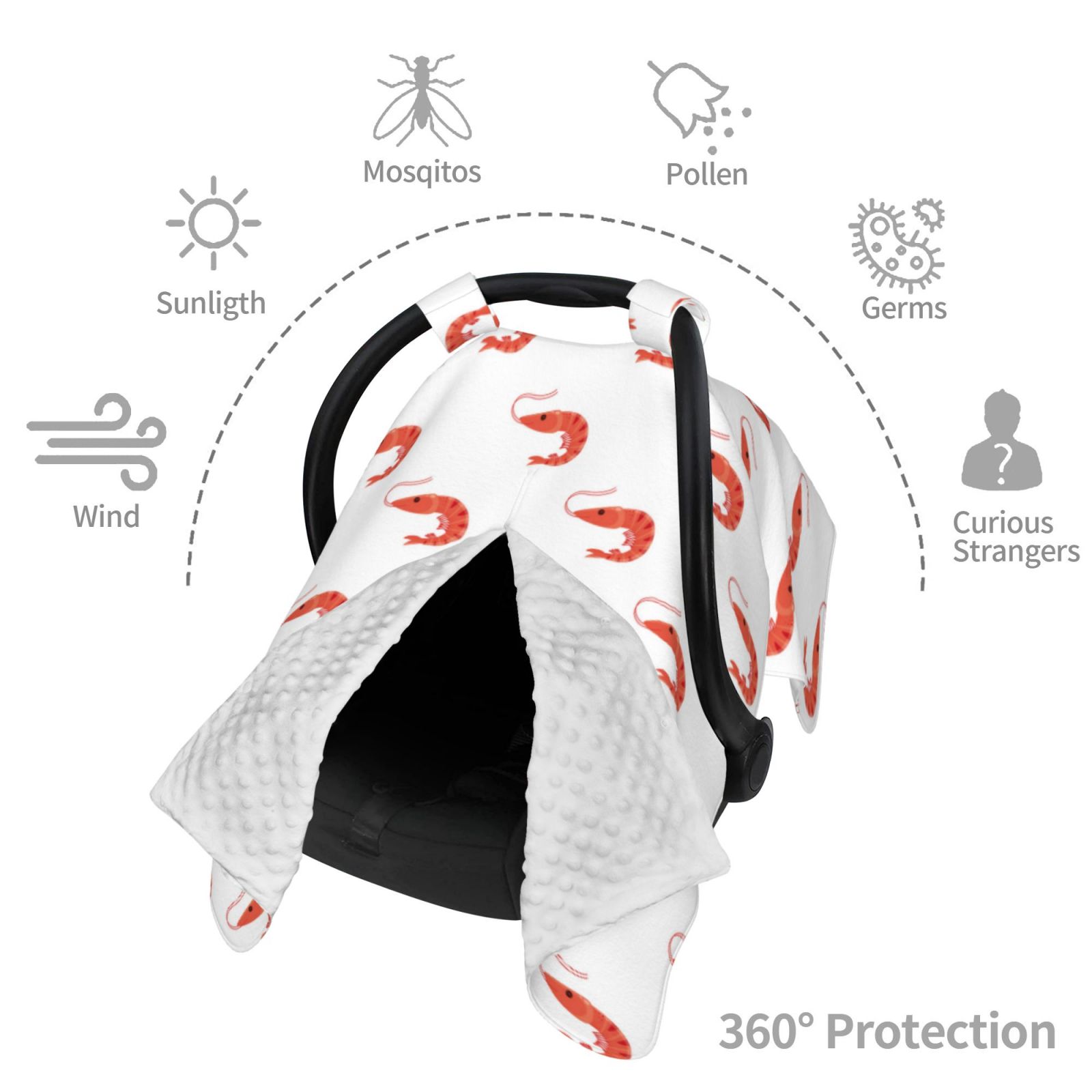 Car Seat Cover Baby - Shrimp No.9037 Breathable Infant Car Seat Cover for Baby Carseat, Lightweight Comfort Baby Essentials Must Haves Newborn Stuff for Girl Boy