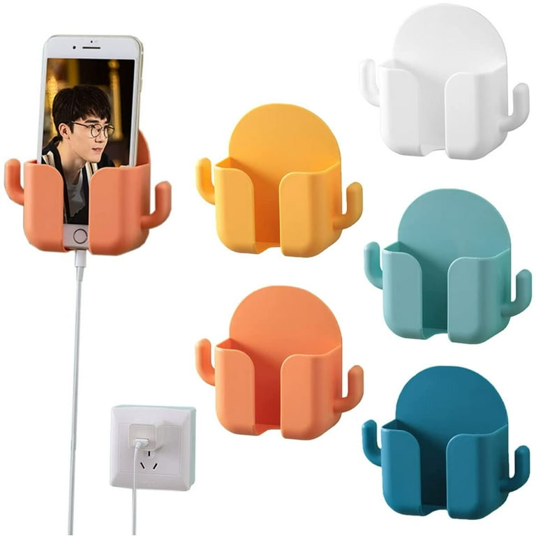 5 Pcs Colorful Wall Mount Phone Holder Self-Adhesive Wall Beside Organizer  Storage Box Plastic Charging Phone Stand Remote Phone Brackets