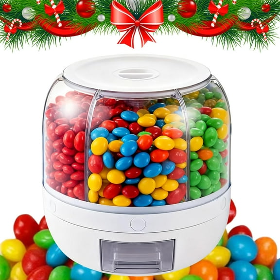 2026 New Candy Dispenser 360° Rotating with 6 Compartments - Multi-grid Large Capacity Candy Storage Container - One-Button Dispensing for Snacks, Candies, Coffee Beans (Small)