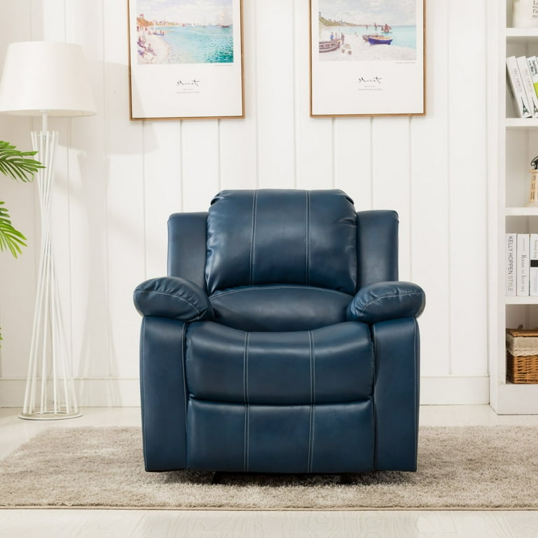 Navy blue leather rocker recliner deals
