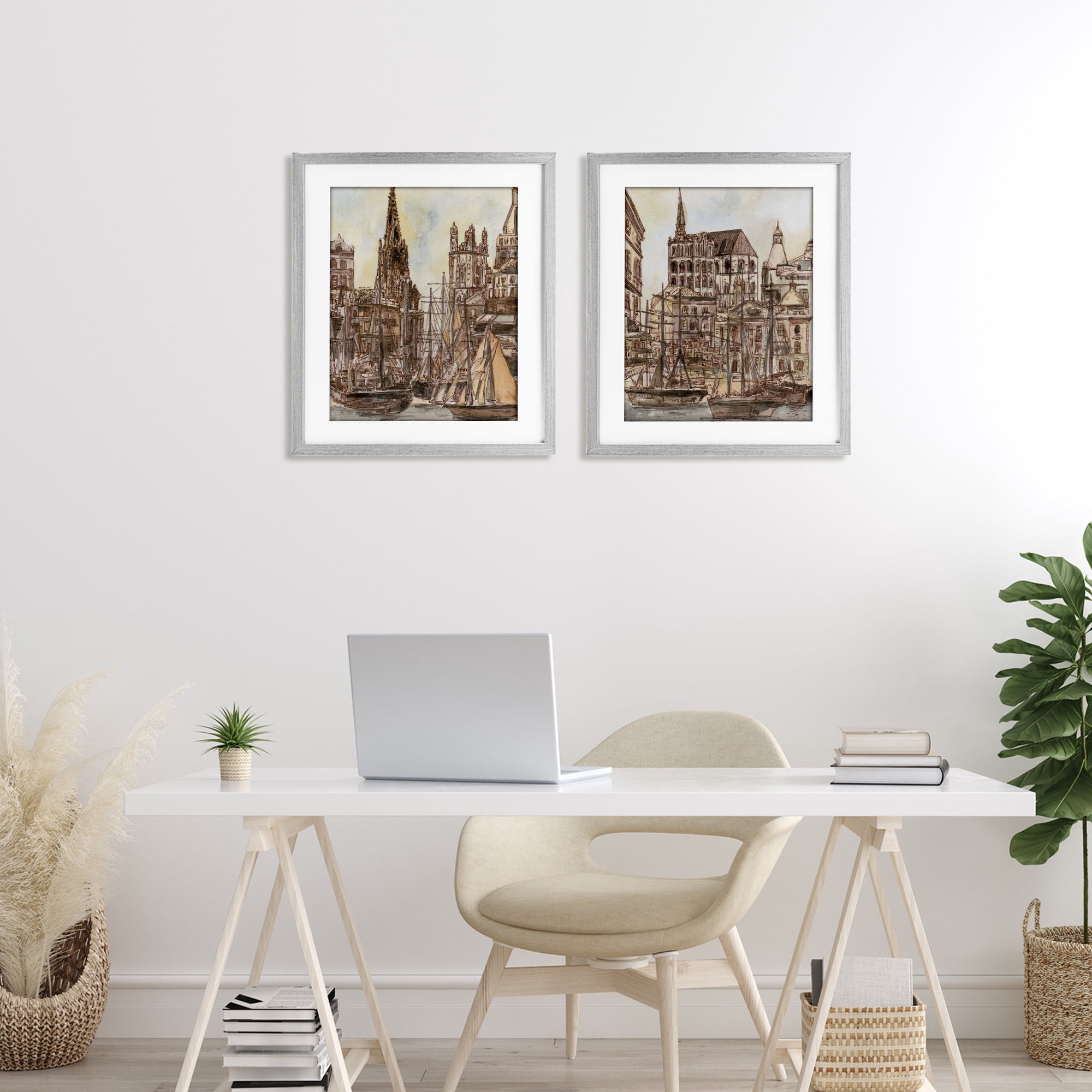 Stupell Industries Salted Remnants Pier 2 Piece Gray Framed Print Under Glass Set, design by Melissa Wang