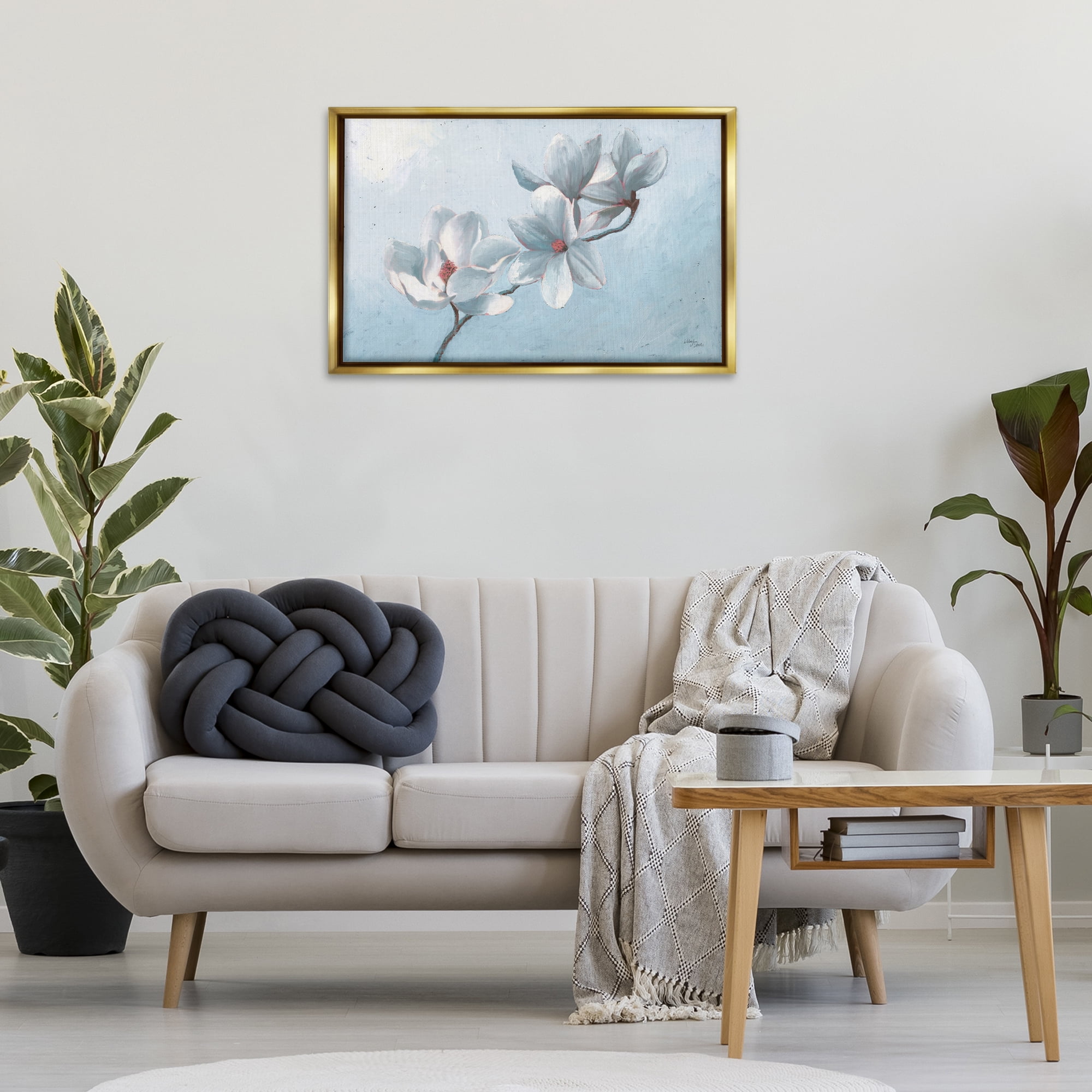 Stupell Industries Budding Magnolia Blooms Botanical & Floral Painting Gold Floater Framed Art Print Wall Art, 31 x 21