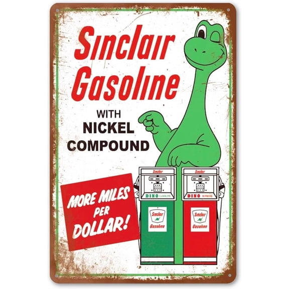 Vintage Tin Sign Sinclair Gasoline, Retro Metal Decor, Sinclair Motor Oil, Funny Decorations For Man Cave, Garage Wall, Metal Post 12 * 8 Inches