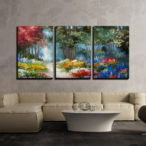 wall26 - 3 Piece Canvas Wall Art - Oil Painting Landscape - Colorful Forest - Modern Home Art Stretched and Framed Ready to Hang - 16"x24"x3 Panels