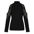 thumbnail image 2 of Pntutb Women Solid Color Long Sleeve Turtleneck Rhinestone Shirt Tops, 2 of 5