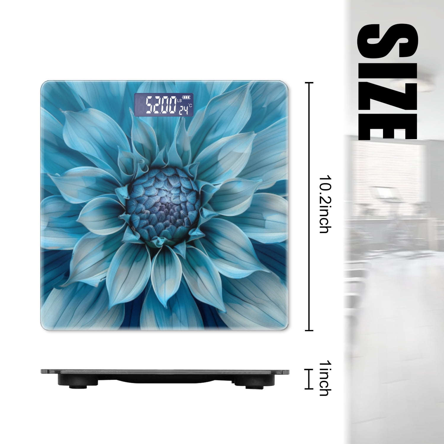 High Precision Body Weight Scale Smart Bathroom Scales with Large LCD Display(400lbs),Decorative for Bedroom-Blue Dahlia Flower With Petals In Shades Of Light
