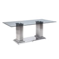 thumbnail image 1 of 39" X 79" X 30" Stainless Steel Clear Glass Mirror Dining Table wDouble Pedestal, 1 of 1