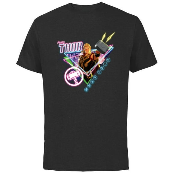 Marvel WHAT IF…? Party Thor Neon Bash Standard - Short Sleeve Cotton T-Shirt for Adults - Customized-Black