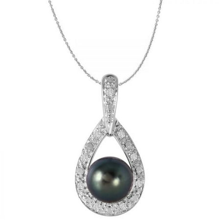Foreli 0.09CTW Tahitian Pearl Diamond 14K Gold Necklace W Cert