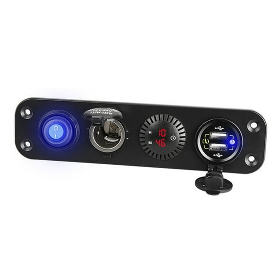 iSpchen Dual Usb Charger Qc3.0 Cigarette Lighter Socket Splitter 250W Waterproof 12V Adapter Outlet Time Clock Led Display Red Light