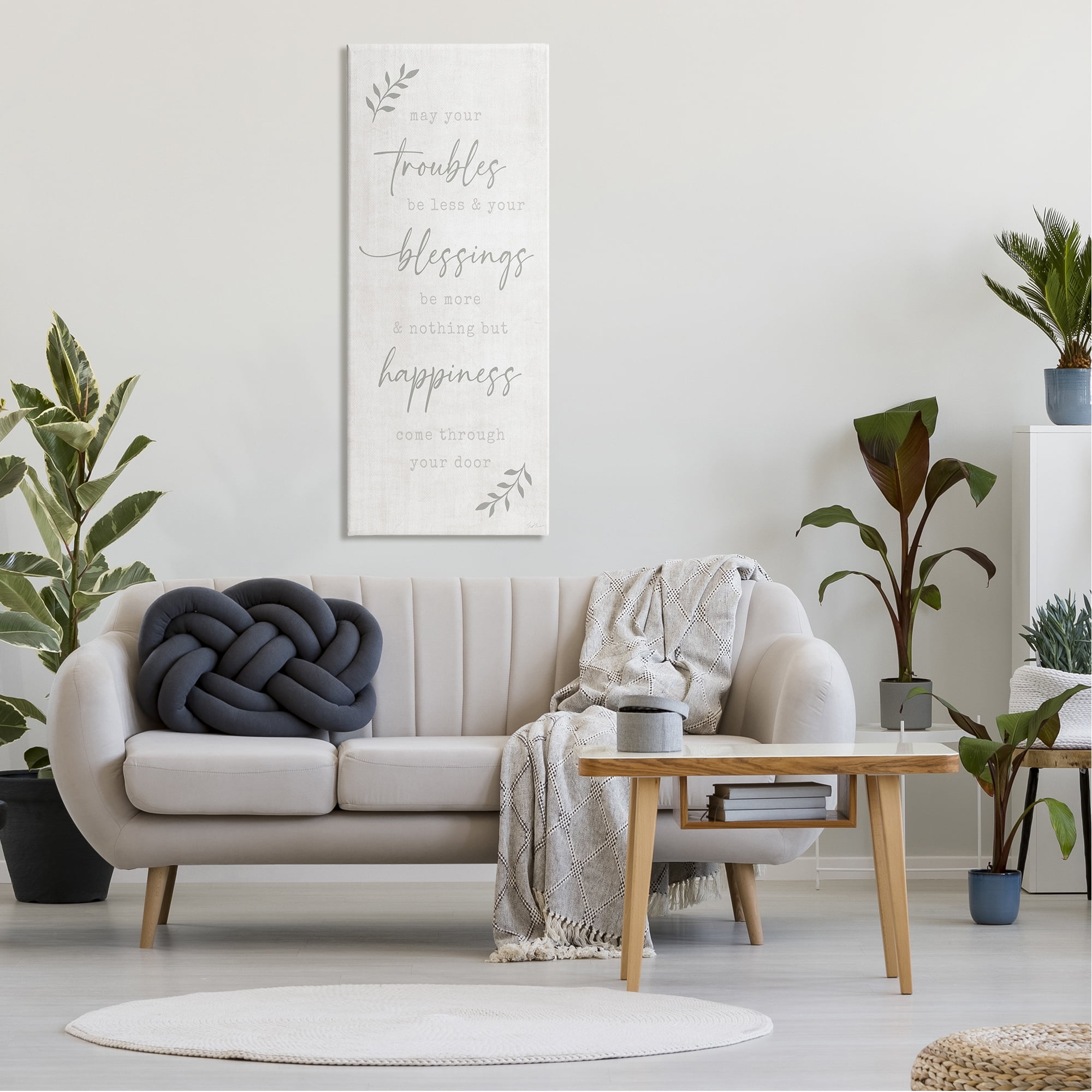 Stupell Industries Troubles Less Blessings More Motivational Phrase Plant Leaves, 20 x 48, Design by Natalie Carpentieri