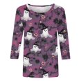 thumbnail image 4 of Women's Halloween Tee 3/4 Sleeve Crew Neck Ghost Pumpkin Graphic Shirts Plus Size Casual Cute Pullover Tops Loose Fit (XL, Purple), 4 of 4