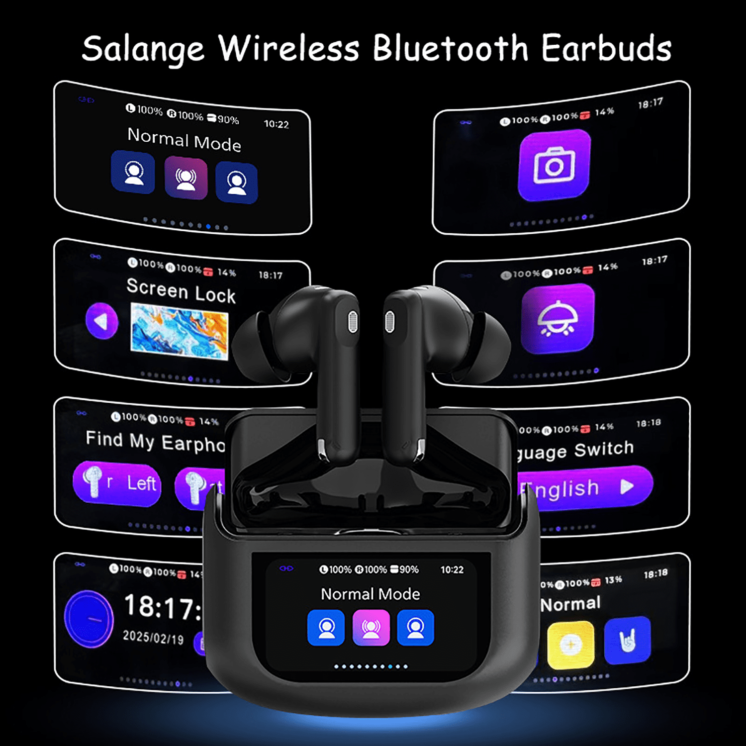 Salange Touch Screen Wireless Earbuds, Bluetooth 5.4 Multifunctional Ear Buds with ANC Noise Cancelling MicClear Calls Earphones, 48H Bass Stereo Headphones,  IPX7 Waterproof Headphones for Workout