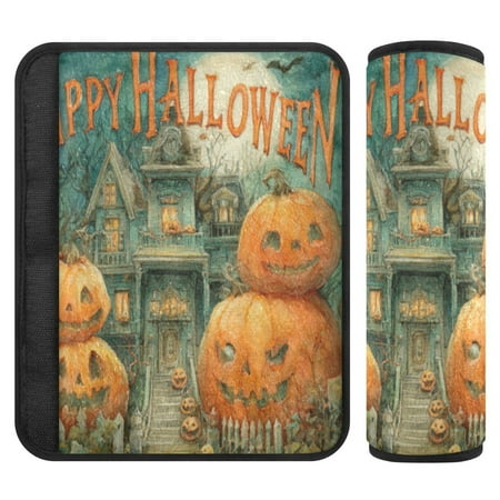 Qxltty Smiling Pumpkin Car Seat Strap Pads are Soft and Snug Fitting for All Cars Backpacks Pushchair 6.5×6.5in