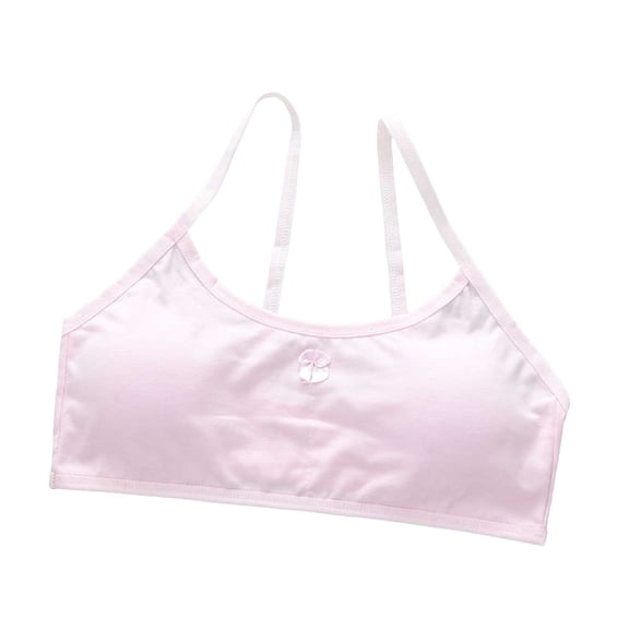 CUZIBR Kids Girls Crop Top Bra Solid Color Cute Bow Scoop Neck Soft Seamless Spaghetti Strap Bras Camisole With Removable Padding Bralettes Bra For Cozy Relaxed Dailywear,Pink,8-14 Years