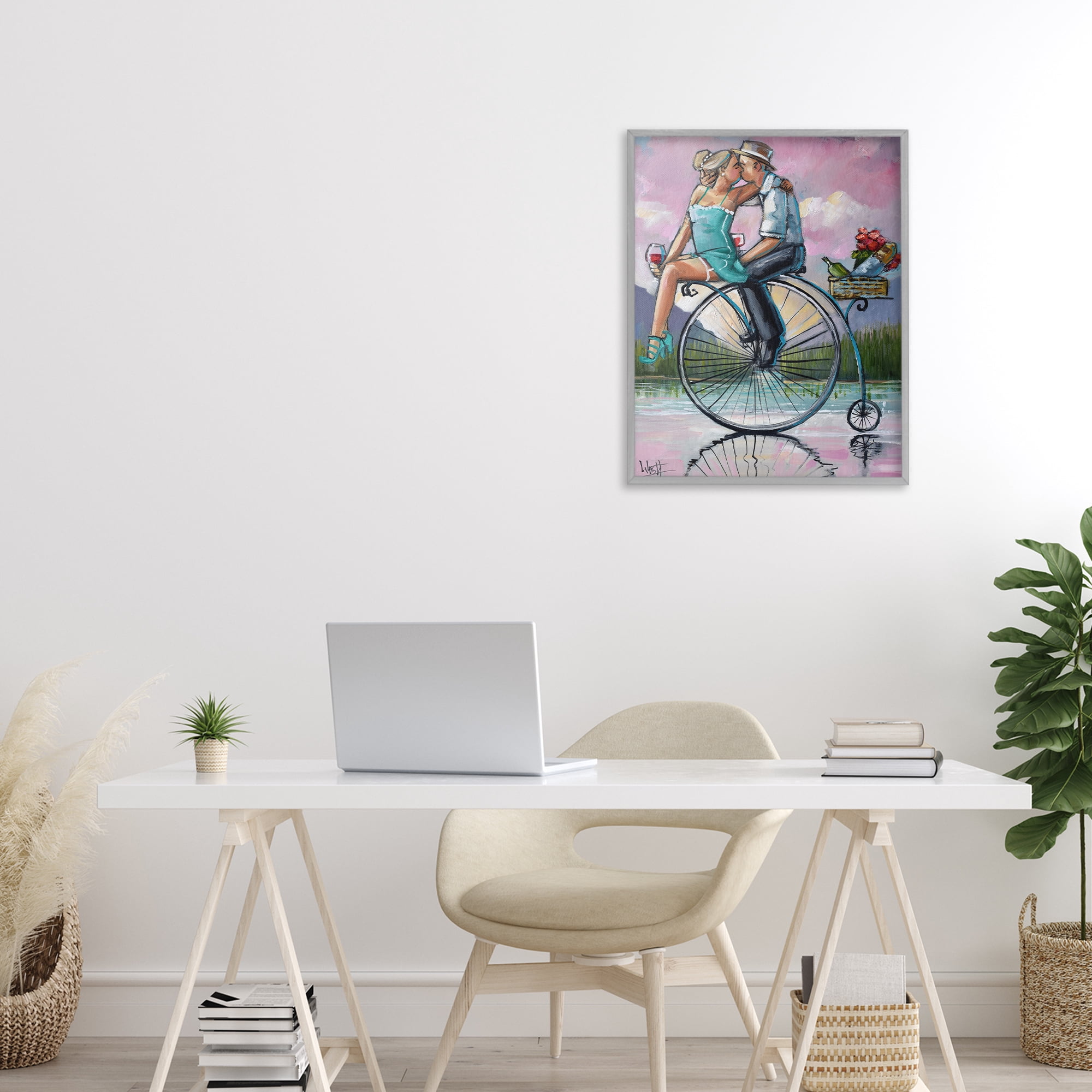 Stupell Industries Romantic Picnic on Bicycle Gray Framed Giclee Art, design by Ronald West