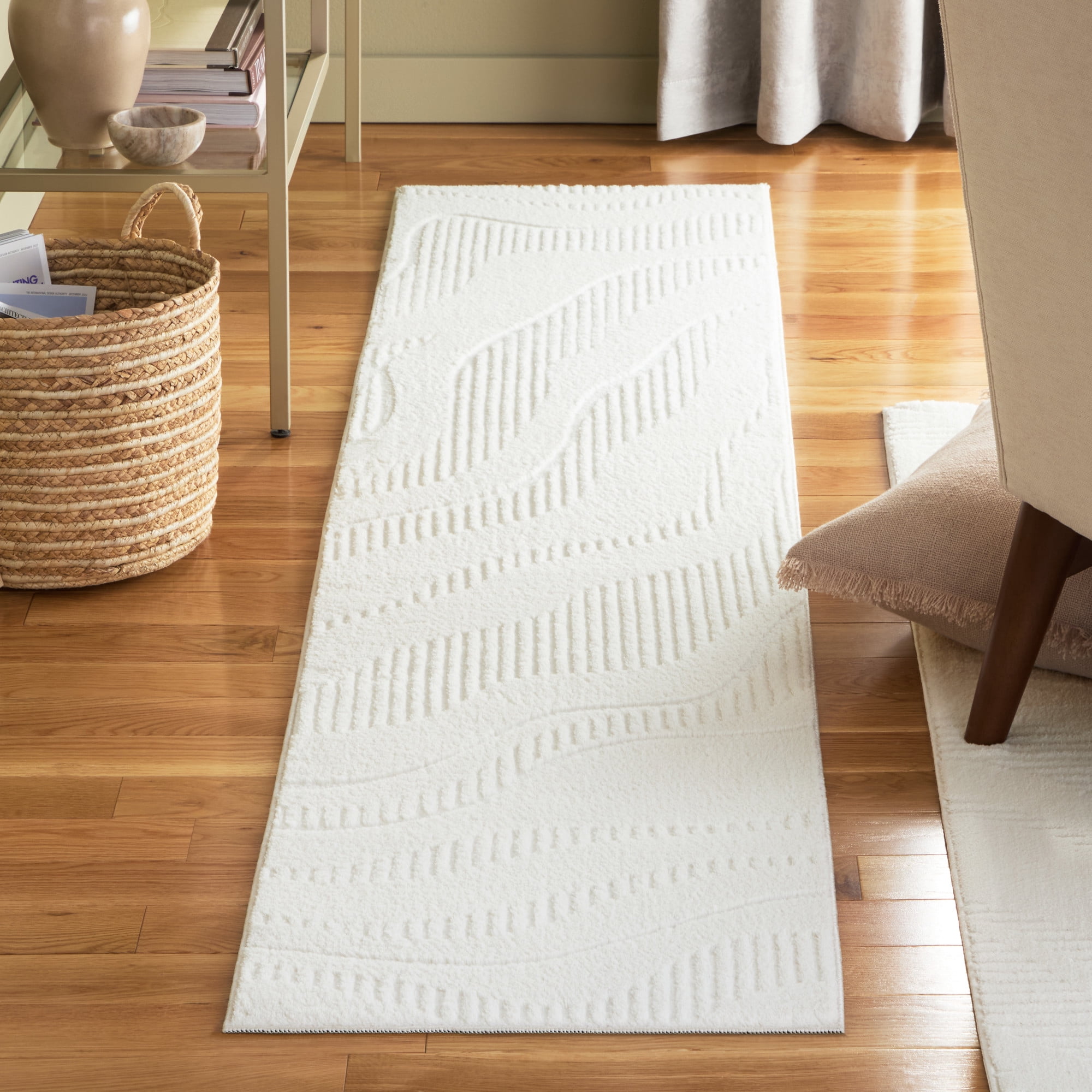 TOWN & COUNTRY EVERYDAY Lane Painterly Wave Soft Felt Everwash®, Machine Washable Area Rug with Non-Slip Backing, Modern Rug, Ivory, 1'7"x7'2"